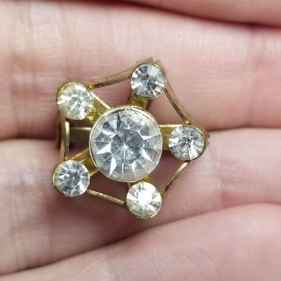 Vintage Five Pointed Star Rhinestone Cluster Brooch, Sparkly Lapel Pin, Estate - Picture 1 of 5